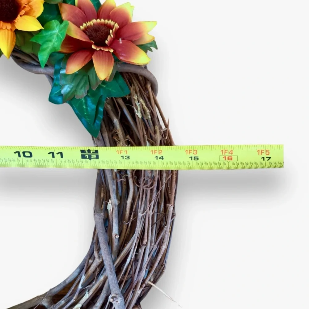 16” CUSTOM Rustic Farmhouse Sunflower & Daisy Floral Wooden Grapevine Wreath